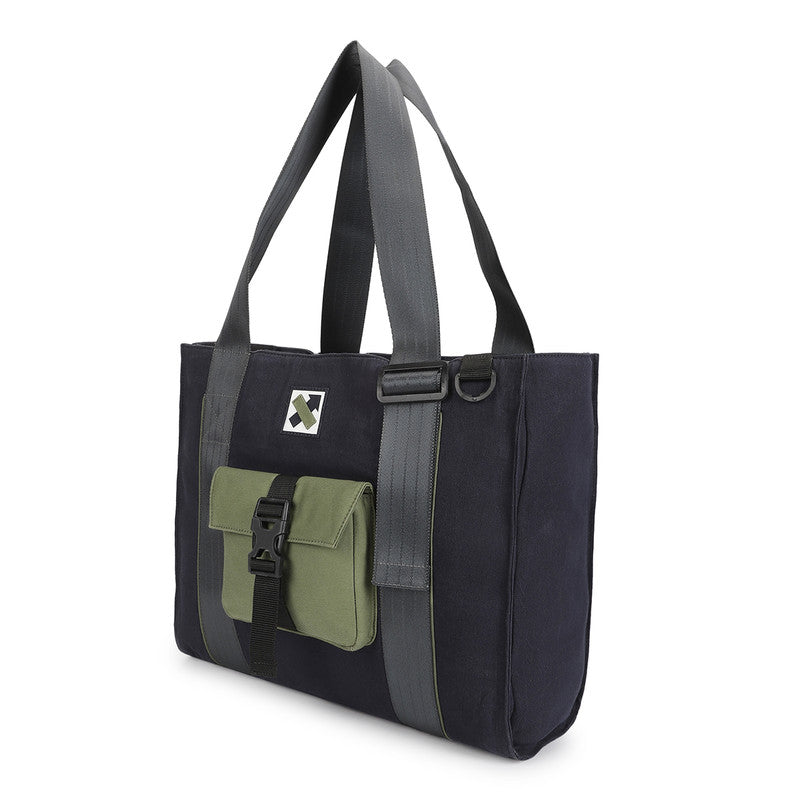 Cotton Tote Bag | Laptop Compartment | Navy & Olive