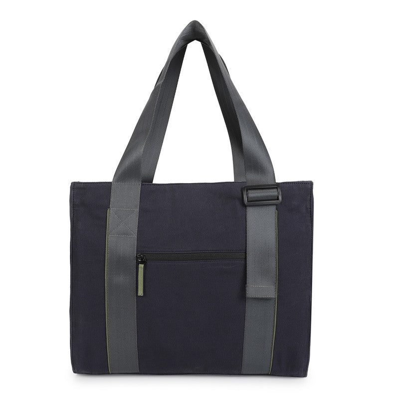 Cotton Tote Bag | Laptop Compartment | Navy & Olive