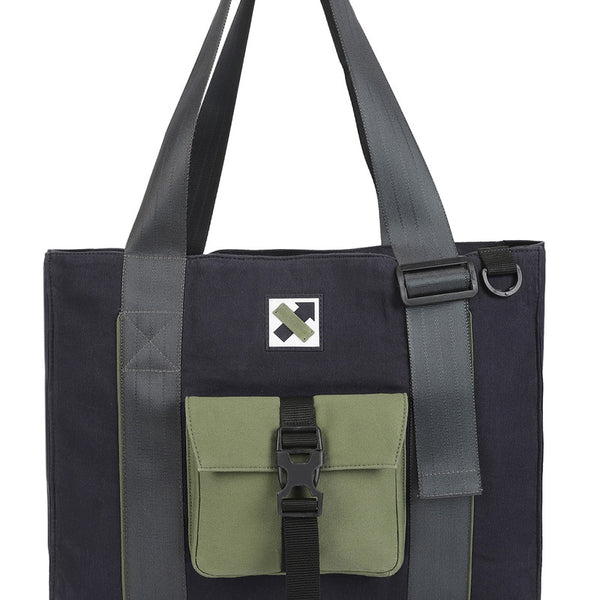 Cotton Tote Bag | Laptop Compartment | Navy & Olive