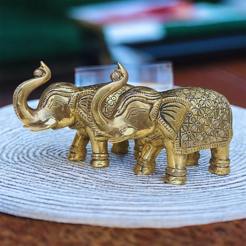 Brass Elephant Idols | Vastu compliant | Set of 2