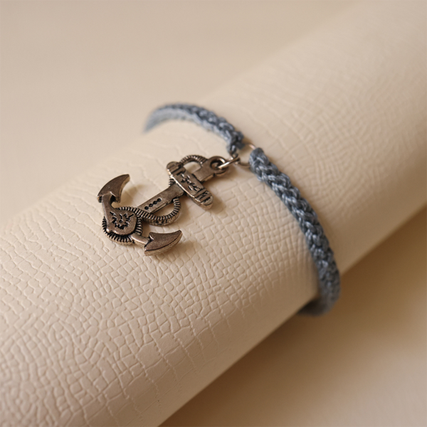 Minimal Crochet Bracelet for Women | Travel Anchor | Grey | Metal & Thread