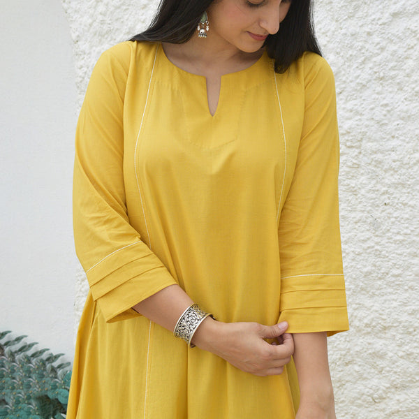 Cotton Yellow Kurta for Women | A-Line