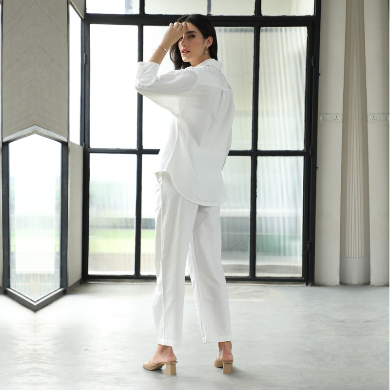 Cotton Linen Co-Ord Set | White