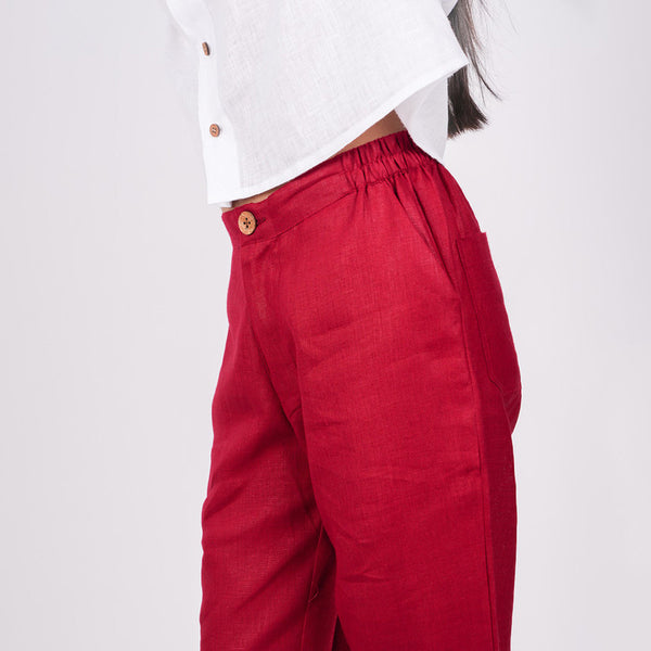 Linen Pant for Women | Mid-Rise | Red