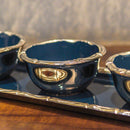 Brass Snacks Serving Platter | Bowl with Tray | Blue & Silver | 4 Pc Set