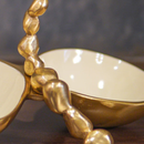 Brass & Marble Snacks Serving Platter | Bowl with Tray | White & Gold | 3 Pcs Set