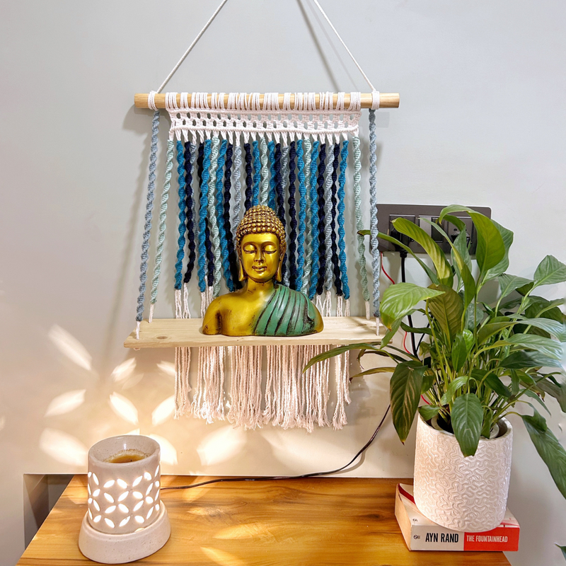 Cotton Macrame Wall Shelf | Blue