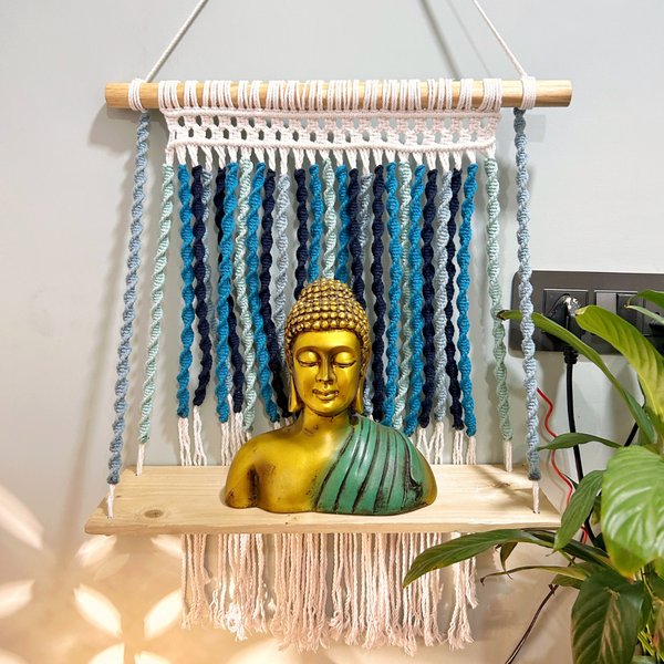 Cotton Macrame Wall Shelf | Blue