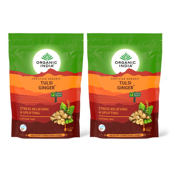 Tulsi Ginger Tea | Stress Relieving & Uplifting | Pack Of 2 | 100 g each