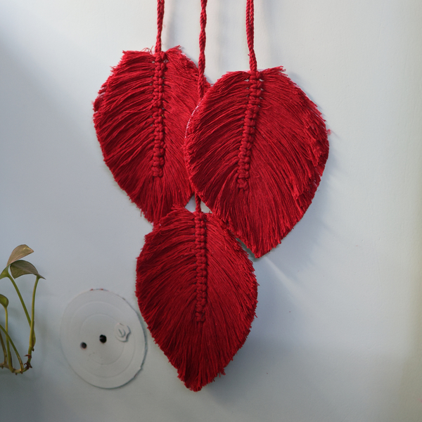 Cotton Macrame Catcher Wall Mirror | Wall Hanging | Red