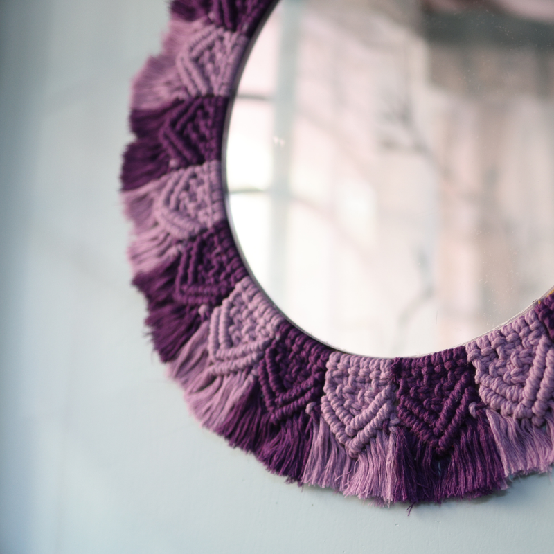 Cotton Macrame Round Wall Mirror | Wall Hanging | Purple