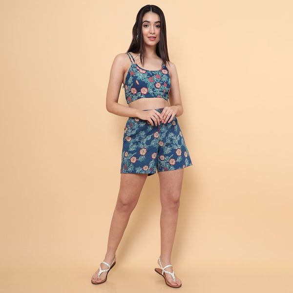 Cotton Bralette Top For Women | Printed | Blue