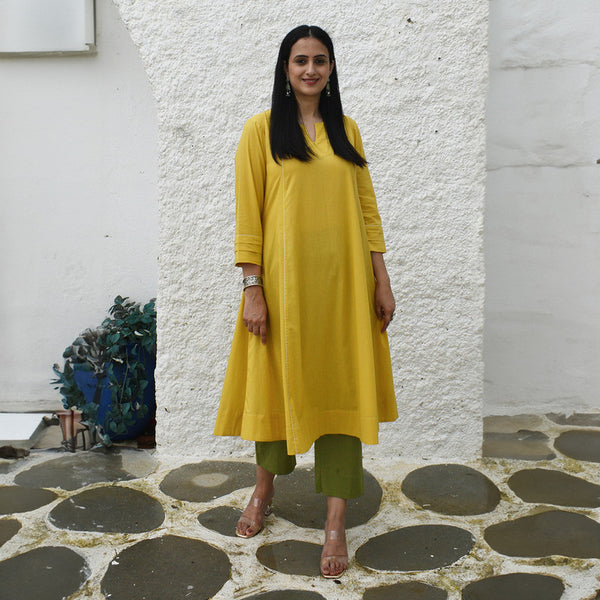 Cotton Yellow Kurta for Women | A-Line