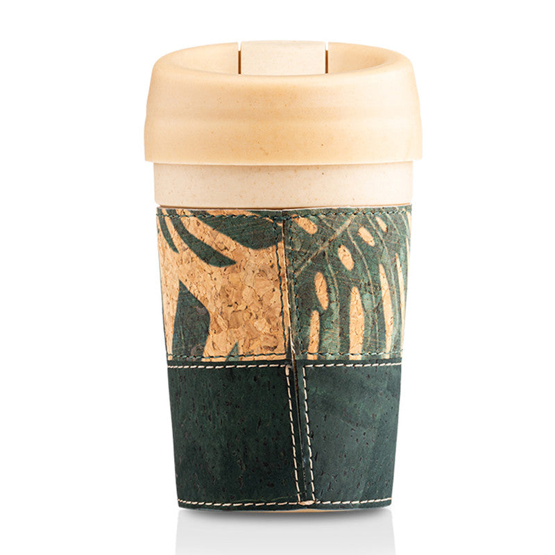 Bamboo Coffee Tumbler & Cork Sleeve | 375 ml | Jungle Leaves