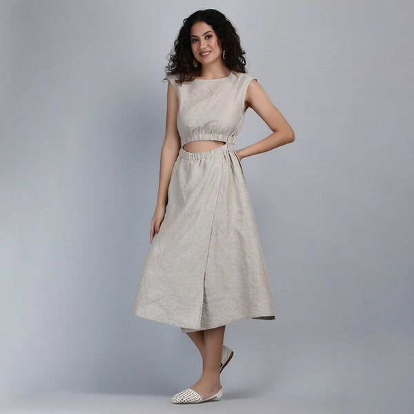 Linen Midi Dress for Women | Beige