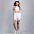 Linen White Co Ord Set for Women | Halter Top & Shorts