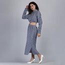 Linen Printed Co Ord Set for Women | Shirt & A-Line Skirt | Blue & White