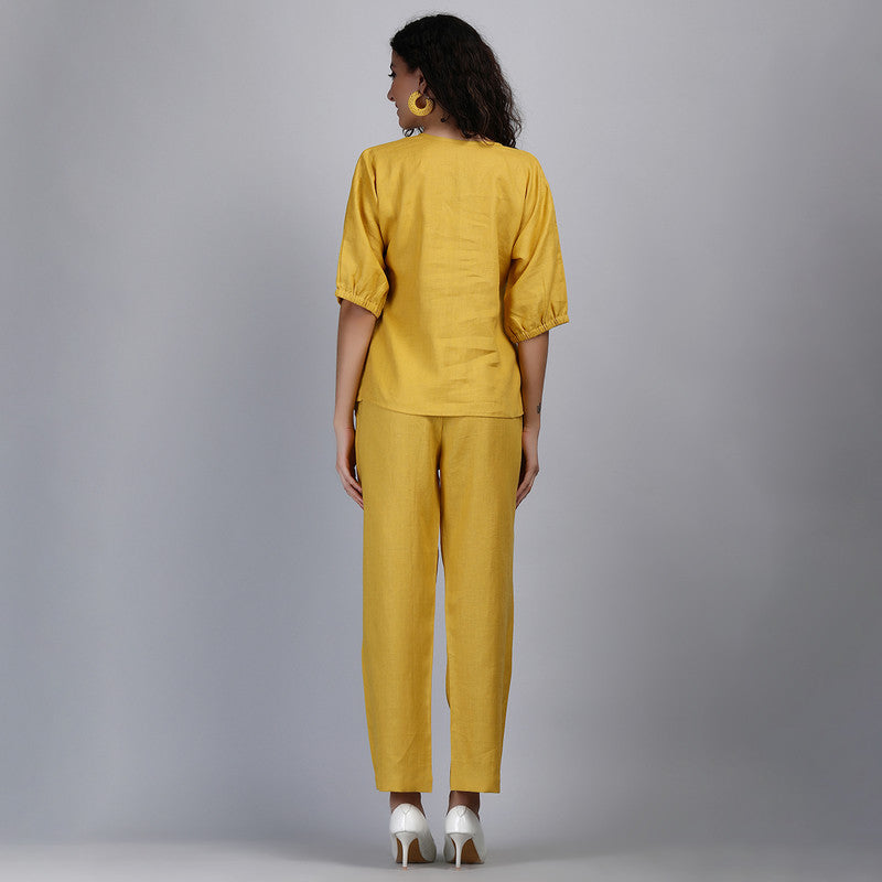 Linen Co-ord Set for Women | Top & Trouser | Yellow