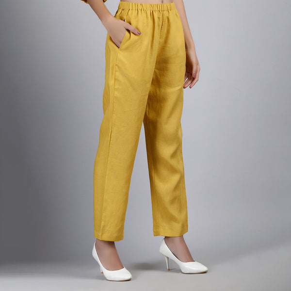 Linen Co-ord Set for Women | Top & Trouser | Yellow