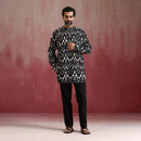 Cotton Cambric Black Ikat Kurta Set | Black & White