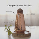 Copper Water Bottle | Wooden Knob | Dia-4xH-9.5 inch