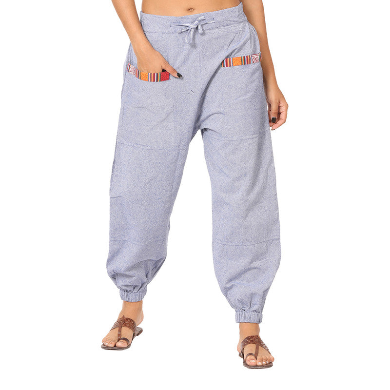 Cotton Jogger Pants for Women | Lavender Blue | Front Pocket