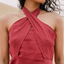 Linen Halter Neck Top | Berry Red