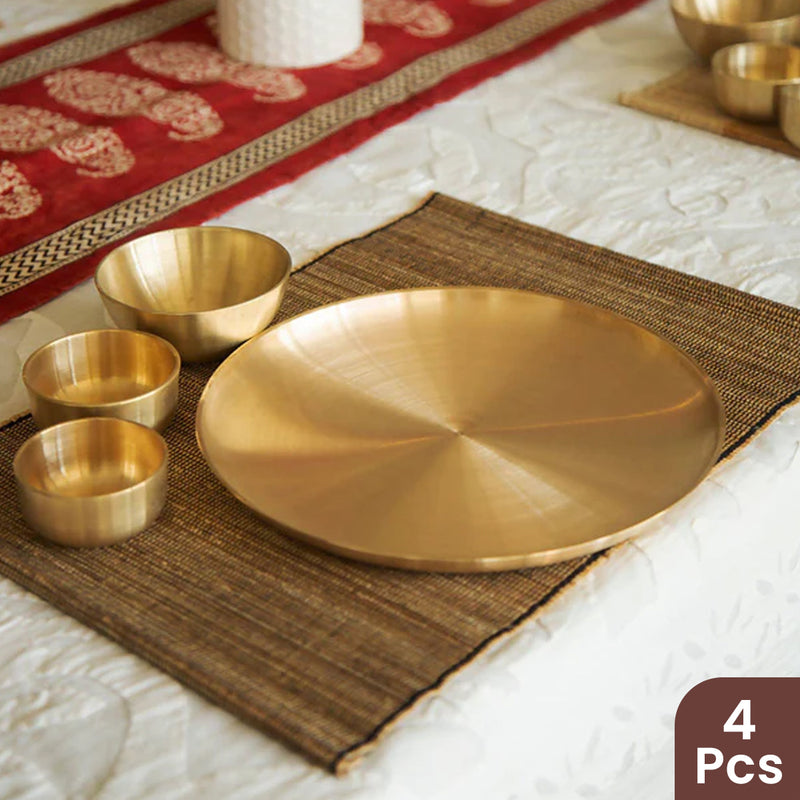 Kansa Dinner Set | Bronze Plate With 3 Katoris | 10.5 Inches Plate