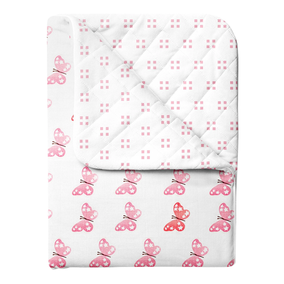 Organic Cotton Baby Blanket | Quilt | Bedspread | White & Pink | 110 x 120 cm.