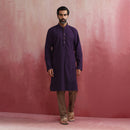 Cotton Long Kurta for Men | Purple | Mandarin Collar