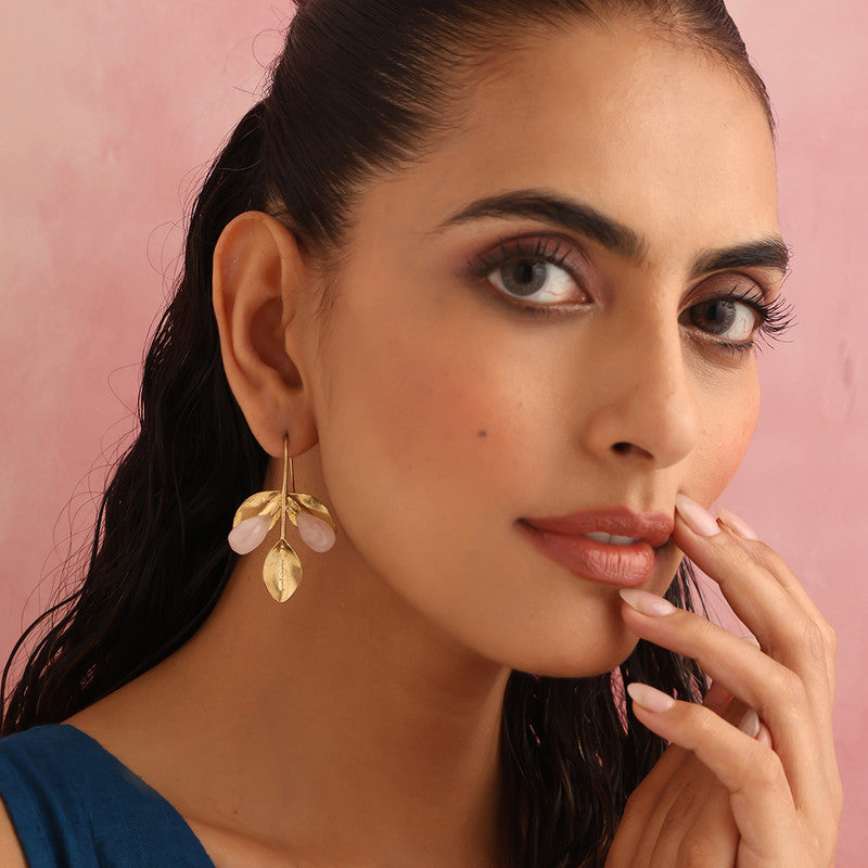 Brass Dangler Earrings for Women | Crystal Leaf