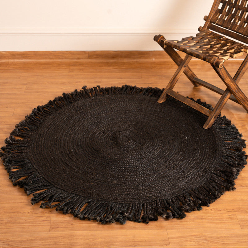 Jute Round Carpet | Black | Ultra Large - 4 x 4 Feet