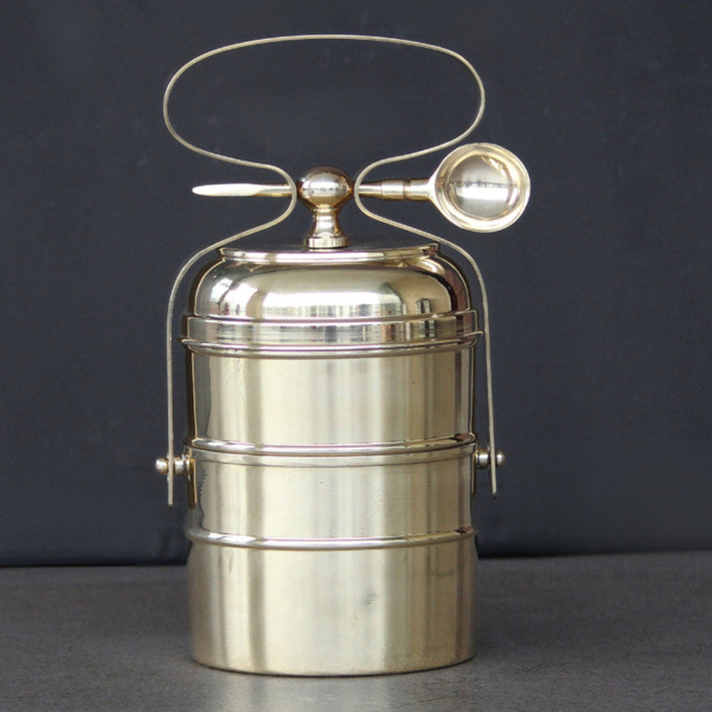 Vintage Brass Tiffin Box | 2 Layer | Golden