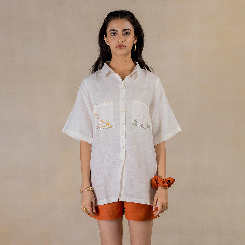 Linen Women Shirt | Half Sleeves | Off-White