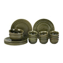 Stoneware Ceramic Dinner Set | 6 Dinner Plates, 12 Bowl & 2 Serving Bowl | Moss Green | Set of 20