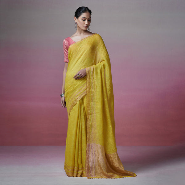 Linen Saree | Lime Yellow