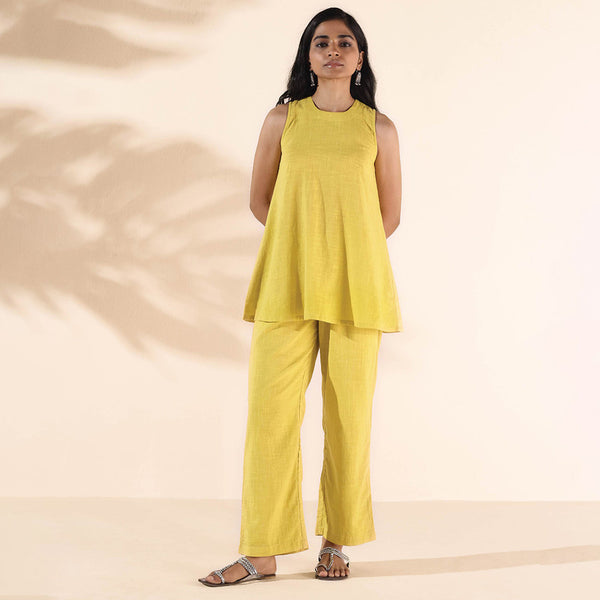 Cotton Co Ord Set for Women | Lime | Sleeveless