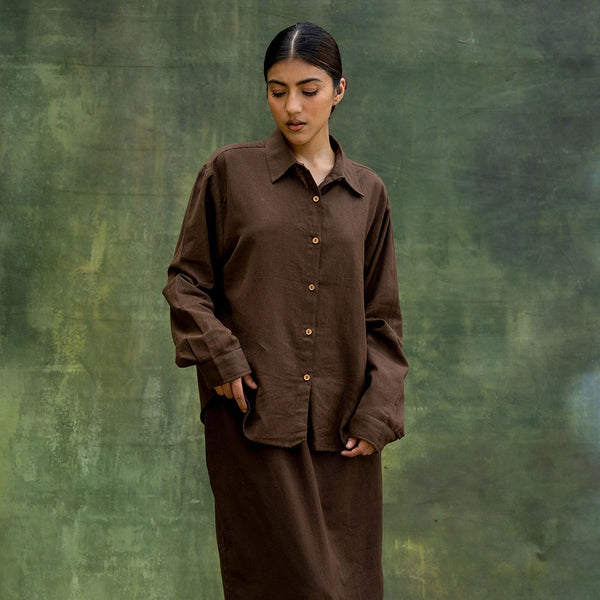 Upcycled Solid Shirt | Oversized | Brown