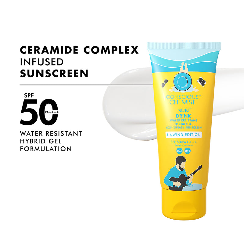 Unwind Edition Sun Drink With Water Resistant Gel Sunscreen | SPF50 PA++++ | 50 g