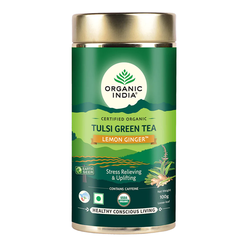 Organic India Green Tea | Tulsi Green Tea | Lemon Ginger | 100 g | Stress Reliever