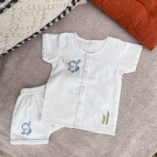 Cotton Shorts Set for Kids | Baby Jabla Set | White