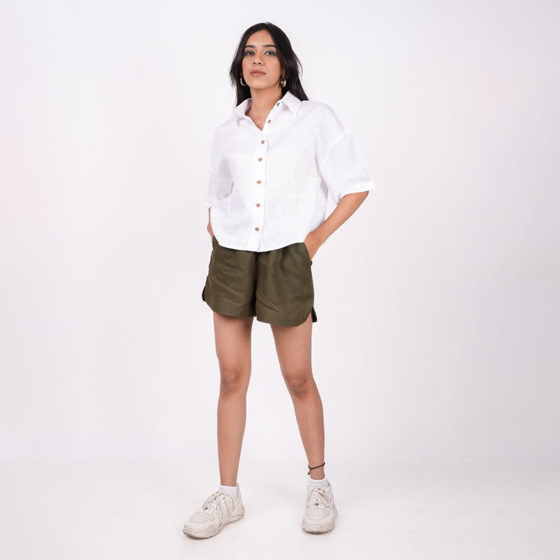 Linen Shorts for Women | Forest Green | Drawstring Waist