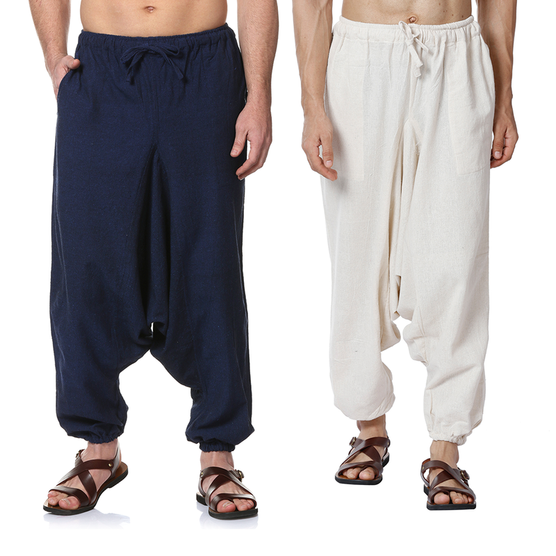 Cotton Harem Pants for Men | Dark Blue & Cream | Pack of 2