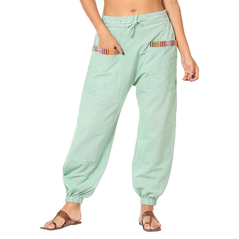 Cotton Jogger Pants for Women | Sea Green | Front Pocket