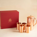 Pure Copper Jug & 4 Glasses With Gift Box | Hammered | Gift Pack