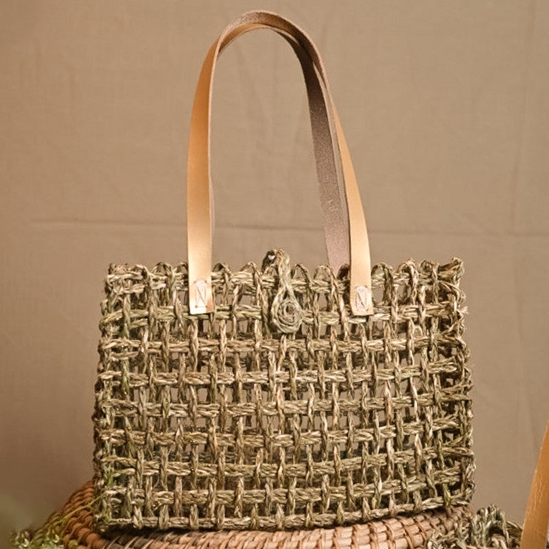 Handmade Mesh Handbag for Women | Sabai Grass | Beige