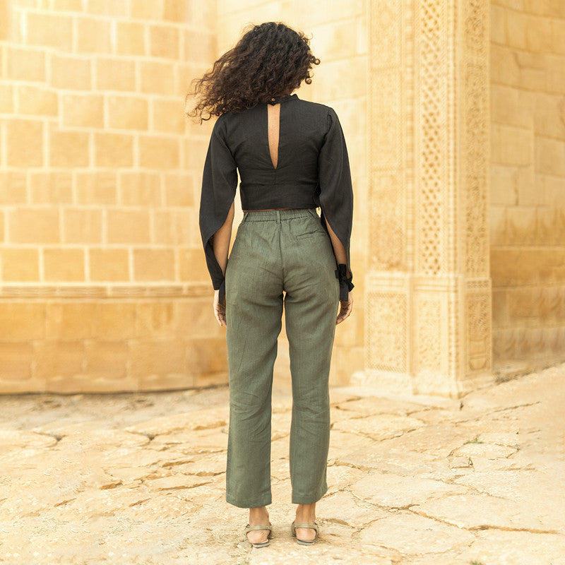 Linen Ankle Length Trouser for Women | Green