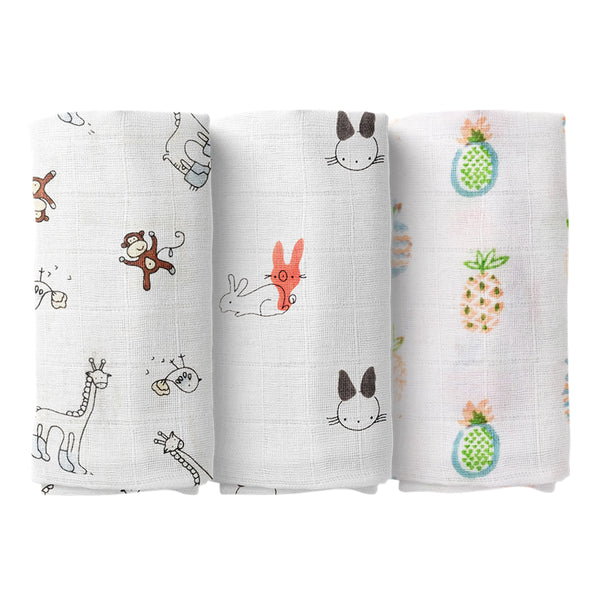 Cotton Muslin Baby Swaddle | Multicolour | Pack of 3 | 100 x 100 cm