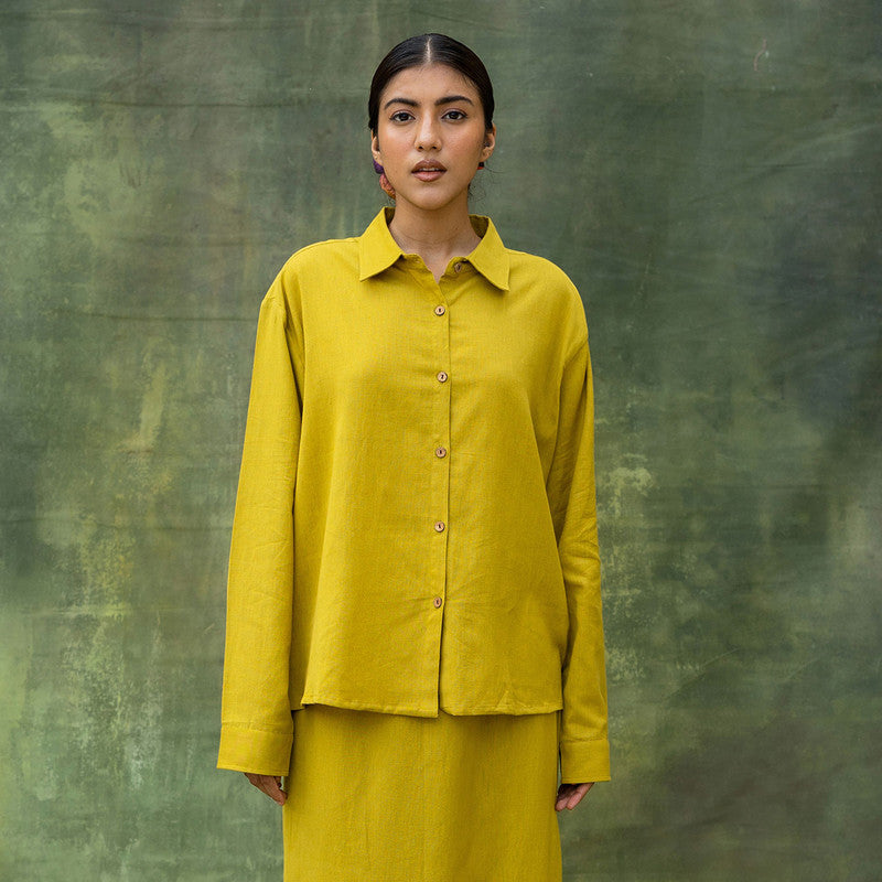 Upcycled Solid Shirt | Oversized | Green