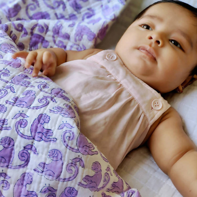 Muslin Baby Blanket | Monkey Print | Blue & Purple | 44 x 44 inches